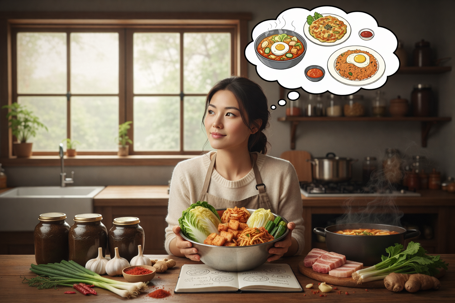 レシピを考えている女性